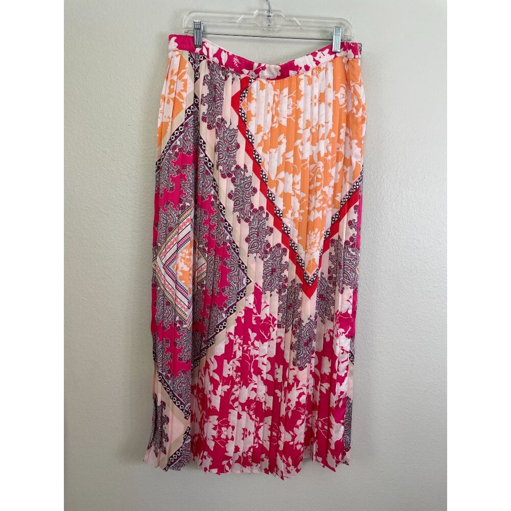 Chicos Size Large Multicolor Pleated Maxi Skirt Floral Paisley Print Lined - Picture 2 of 9